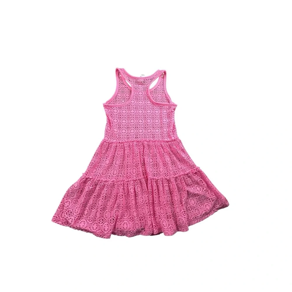 Cat & Jack Girls Pink‎ Lace Dress Pom Trim Sleeveless Tiered Skirt